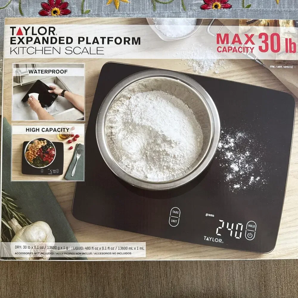 Taylor Waterproof Digital Kitchen Scale 30 lb Capacity Expanded Platform – New